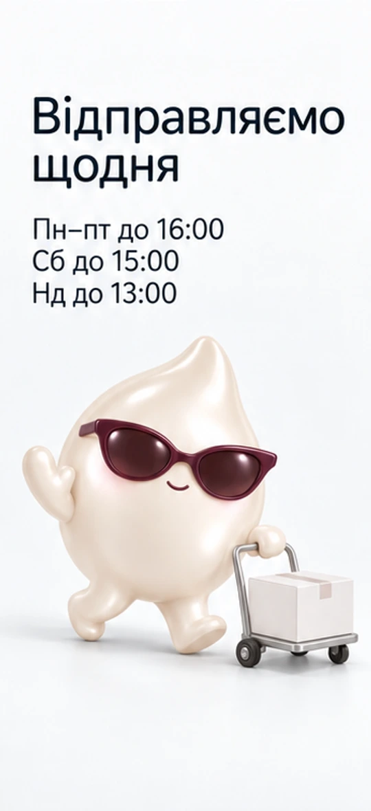 Відправляємо щодня: пн–пт до 16:00, сб до 15:00, нд до 13:00
