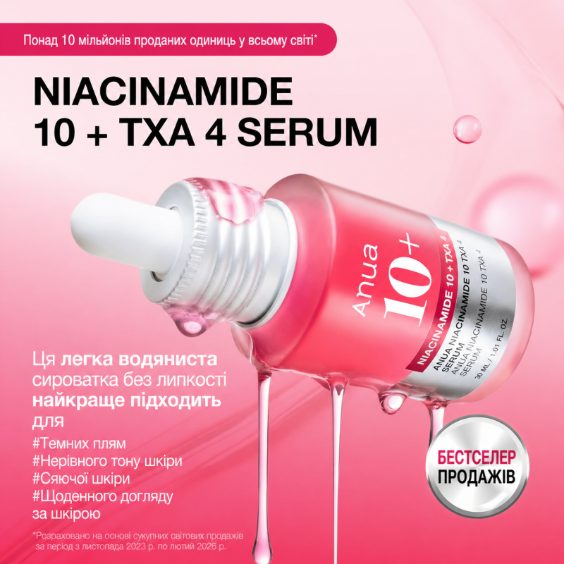 Сыворотка для лица Anua Niacinamide 10% + TXA 4% Dark Spot Correcting Serum против пигментации 30 мл