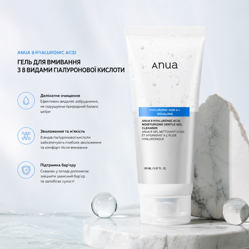 Гель для умывания Anua 8 Hyaluronic Acid Moisturizing Gentle Gel Cleanser, 150 мл