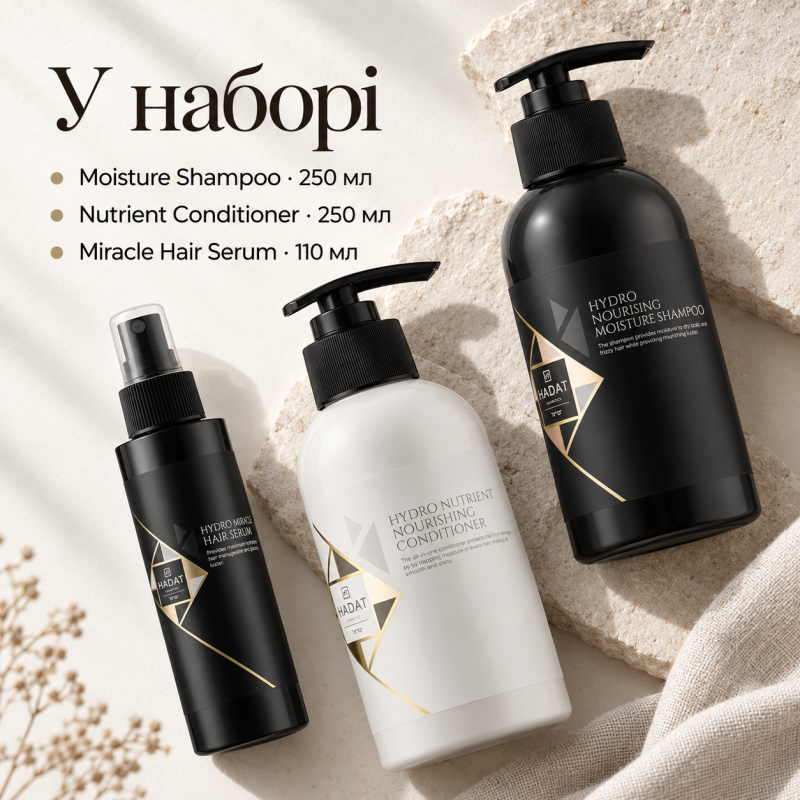 Комплексный набор для увлажнения Hydro Moisture Routine, Увлажняющий шампунь 250 мл + Кондиционер 250 мл + Сыворотка для волос 110 мл