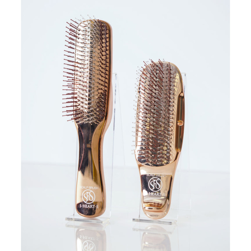 Масажна щітка-гребінець для волосся та шкіри голови S-Heart-S Scalp Brush World Model Long Pink Gold