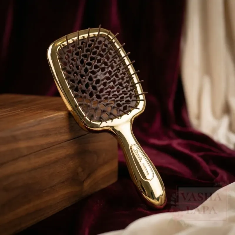 Щетка для волос Janeke Superbrush, золотая с коричневыми зубцами