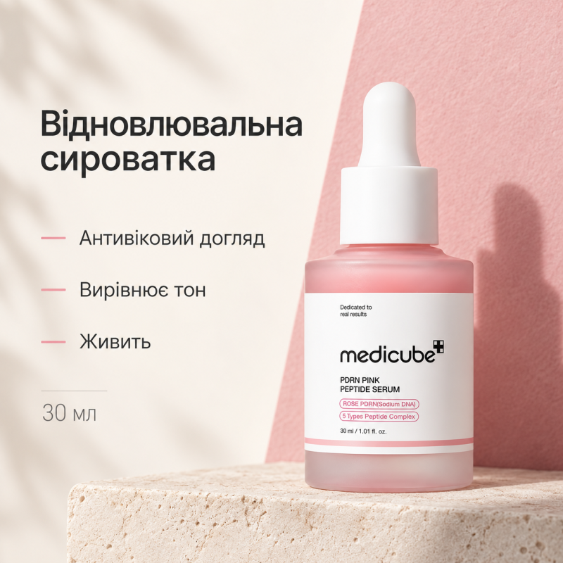 Восстанавливающая сыворотка с полинуклеотидами и пептидами Medicube PDRN Pink Peptide Serum, 30 мл