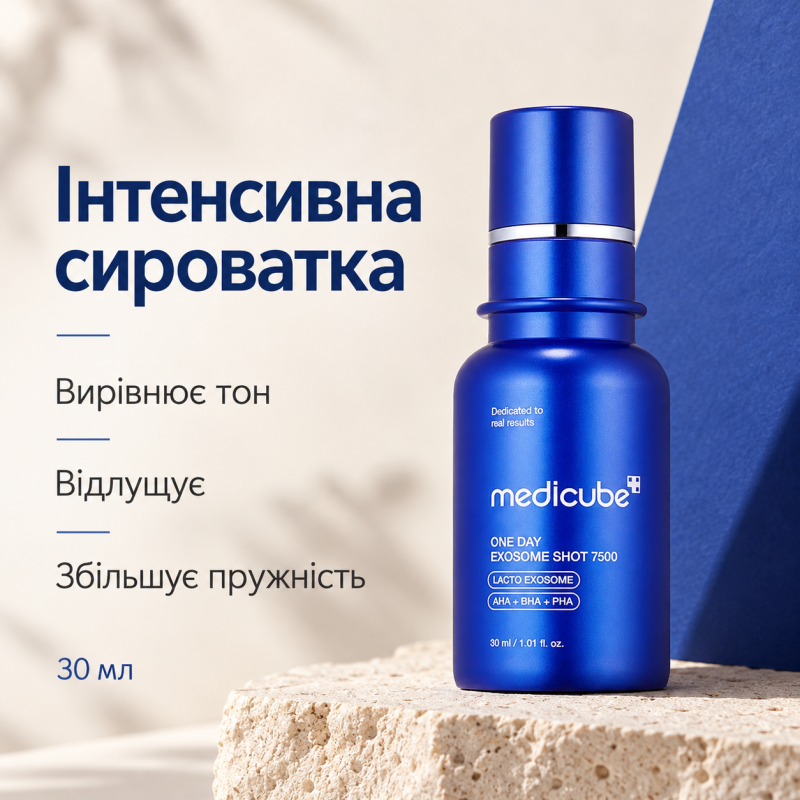 Интенсивная сыворотка с экзосомами и спикулами для сужения пор Medicube One Day Exosome Shot Pore Ampoule 7500, 30 мл