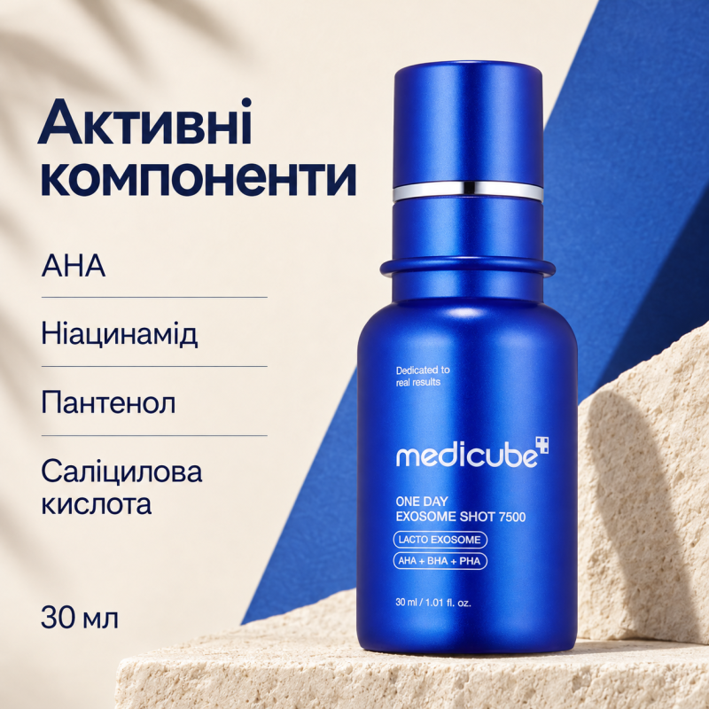 Интенсивная сыворотка с экзосомами и спикулами для сужения пор Medicube One Day Exosome Shot Pore Ampoule 7500, 30 мл
