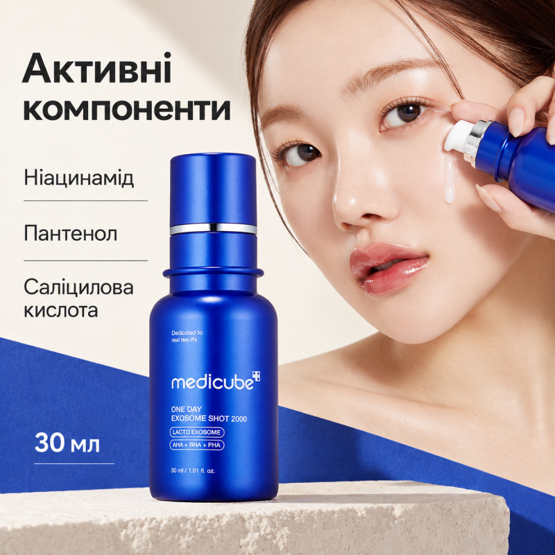 Сыворотка с экзосомами и спикулами для сужения пор Medicube One Day Exosome Shot Pore Ampoule 2000, 30 мл