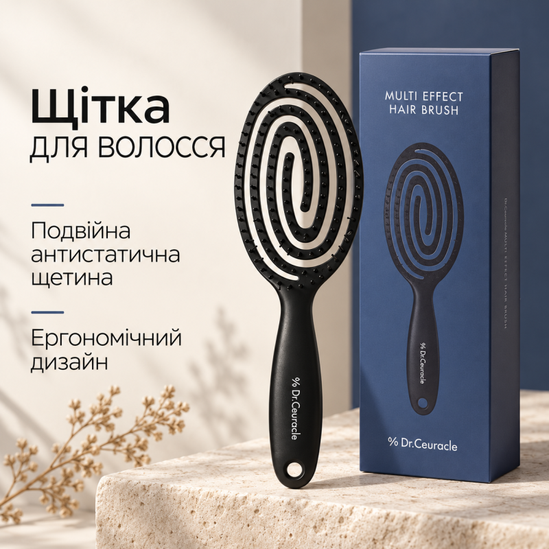 Багатофункціональна щітка з подвійною антистатичною щетиною та ергономічним дизайном Dr.Ceuracle Multi Effect Hair Brush