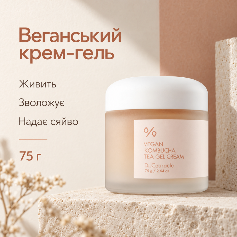 Веганський крем-гель з екстрактом комбучі Dr.Ceuracle Vegan Kombucha Tea Gel Cream, 75 г