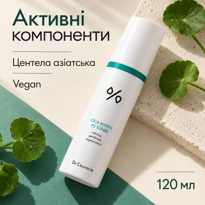 Успокаивающий тонер с центеллой азиатской Dr.Ceuracle Cica Regen 92 Toner, 120 мл