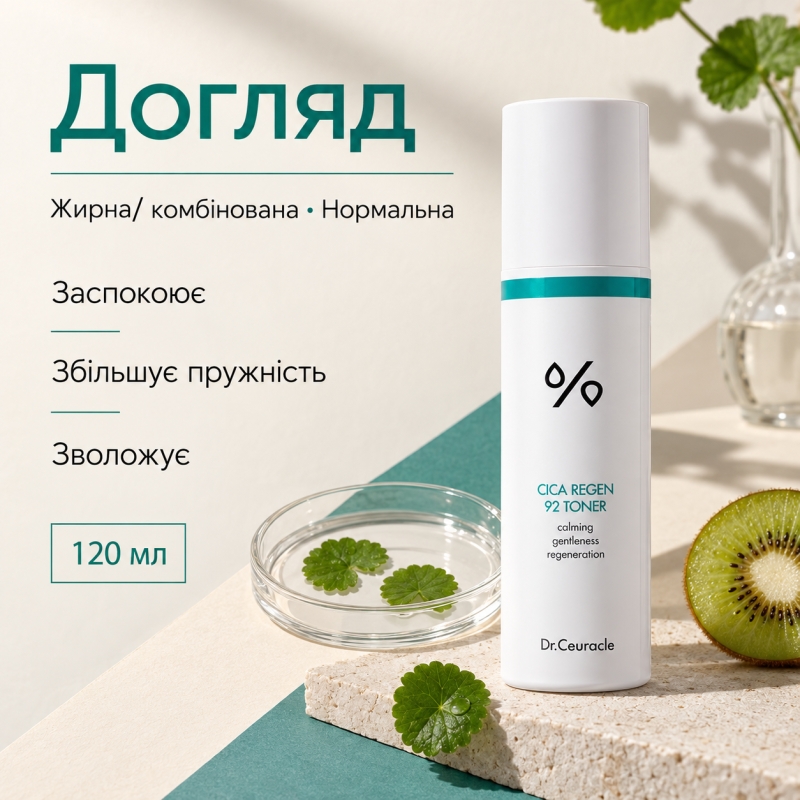 Успокаивающий тонер с центеллой азиатской Dr.Ceuracle Cica Regen 92 Toner, 120 мл