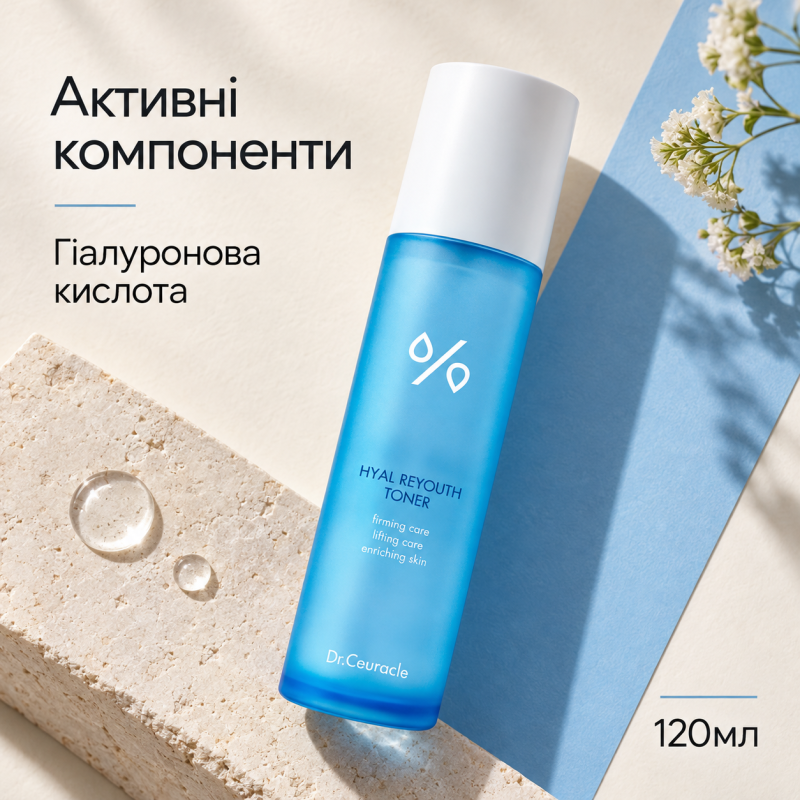 Зволожуючий тонер для обличчя з гіалуроновою кислотою Dr.Ceuracle Hyal Reyouth Toner, 120мл