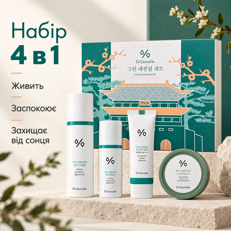 Набір для комплексного догляду за шкірою обличчя Dr.Ceuracle Green Essential Set, 4 в 1