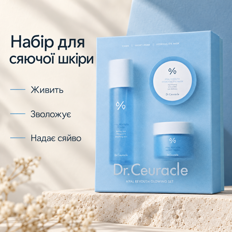 Набір для сяючої шкіри з гіалуроновою кислотою Dr.Ceuracle Hyal Reyouth Glowing Set, 3 в 1