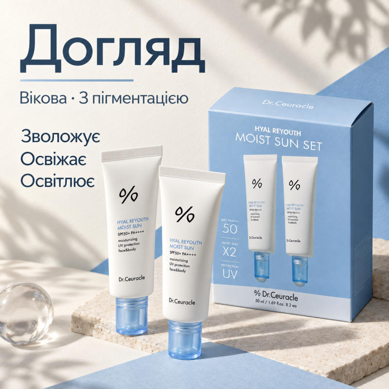 Набір зволожуючих сонцезахисних кремів SPF 50+/PA++++ 2 в 1 Dr.Ceuracle Hyal Reyouth Moist Sun Duo Set, 2 в 1