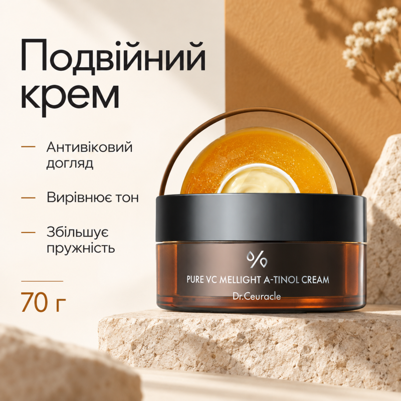 Подвійний крем з вітаміном С, ретинолом і керамідами Dr.Ceuracle Pure Vc Mellight A-Tinol Cream, 70 г