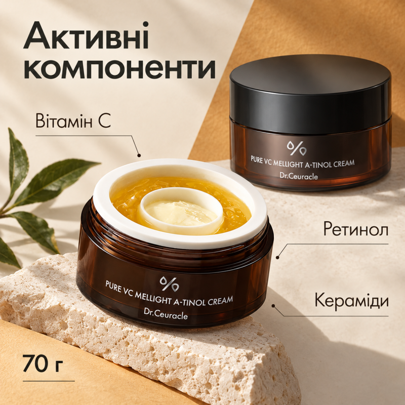 Подвійний крем з вітаміном С, ретинолом і керамідами Dr.Ceuracle Pure Vc Mellight A-Tinol Cream, 70 г