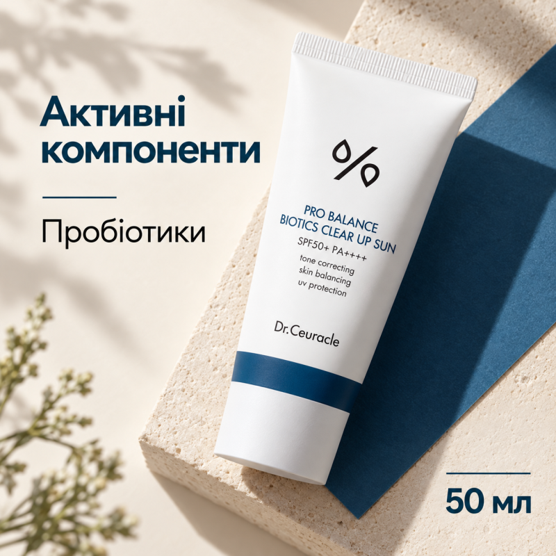 Сонцезахисний освітлюючий крем з пробіотиками Dr. Ceuracle Pro Balance Biotics Clear Up Sun SPF 50+ PA++++, 50 мл