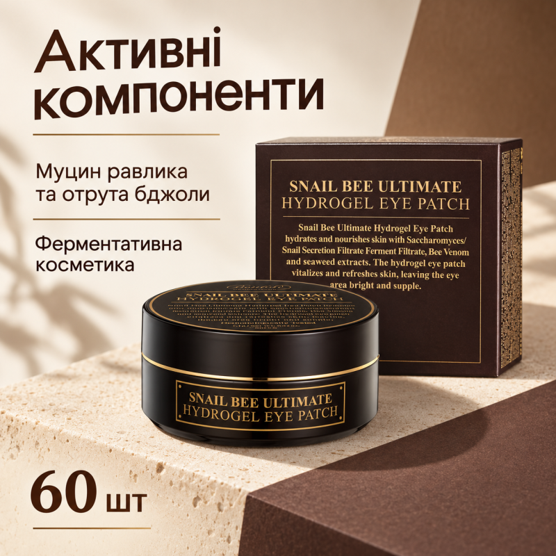 Гидрогелевые патчи с ферментированным муцином улитки и пчелиным ядом Benton Snail Bee Ultimate Hydrogel Eye Patch, 60 шт