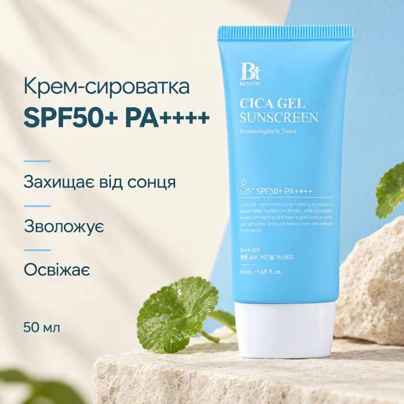 Увлажняющая солнцезащитная крем-сыворотка с центеллой Benton CICA Gel Sunscreen Serum SPF50/PA++++, 50 мл