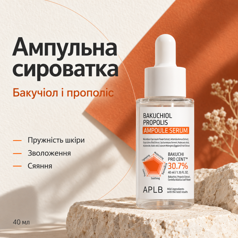 Ампульная сыворотка для антивозрастного ухода с бакучиолом и прополисом APLB Bakuchiol Propolis Ampoule Serum, 40 мл