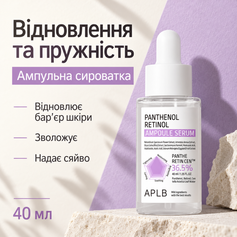 Ампульная сыворотка для восстановления и упругости кожи с пантенолом и ретинолом APLB Panthenol Retinol Ampoule Serum, 40 мл