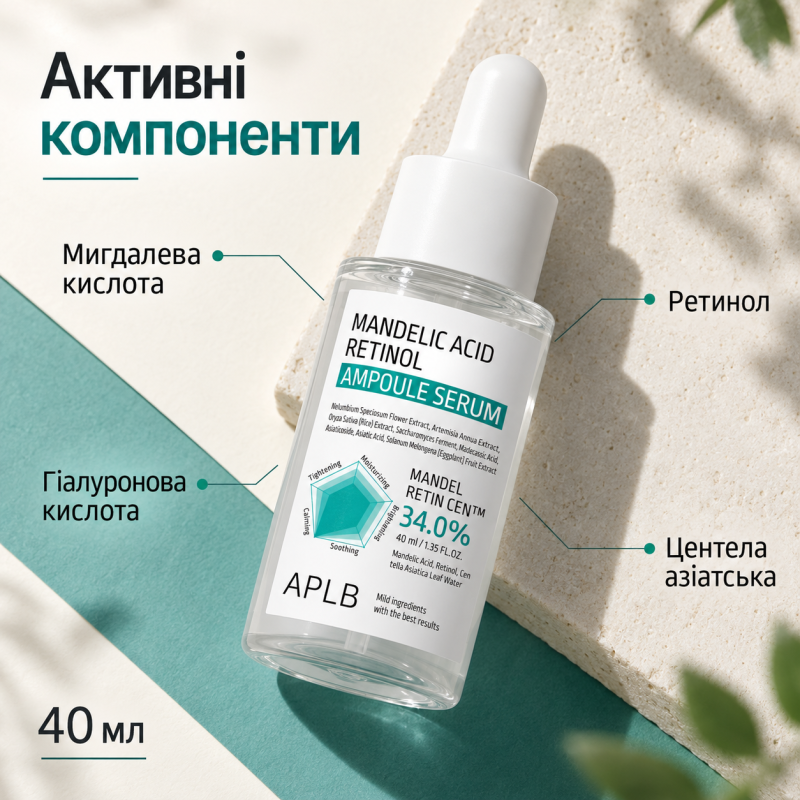 Ампульная сыворотка для мягкого отшелушивания кожи с миндальной кислотой и ретинолом APLB Mandelic Acid Retinol Ampoule Serum, 40 мл