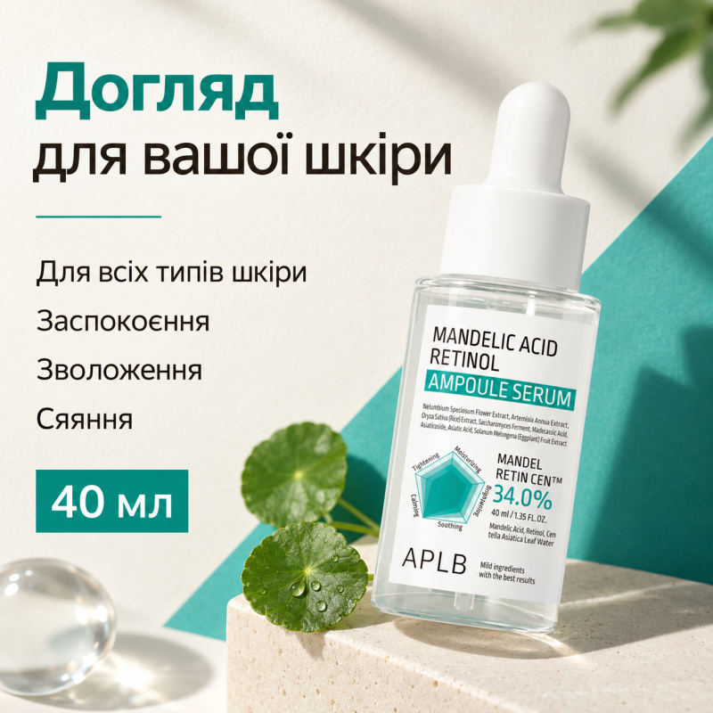 Ампульная сыворотка для мягкого отшелушивания кожи с миндальной кислотой и ретинолом APLB Mandelic Acid Retinol Ampoule Serum, 40 мл
