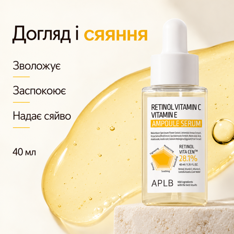 Ампульная сыворотка для омоложения кожи с ретинолом, витаминами C и E APLB Retinol Vitamin C Vitamin E Ampoule Serum, 40 мл