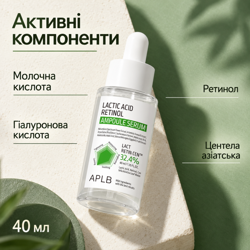 Ампульная сыворотка для обновления и упругости кожи с молочной кислотой и ретинолом APLB Lactic Acid Retinol Ampoule Serum, 40 мл