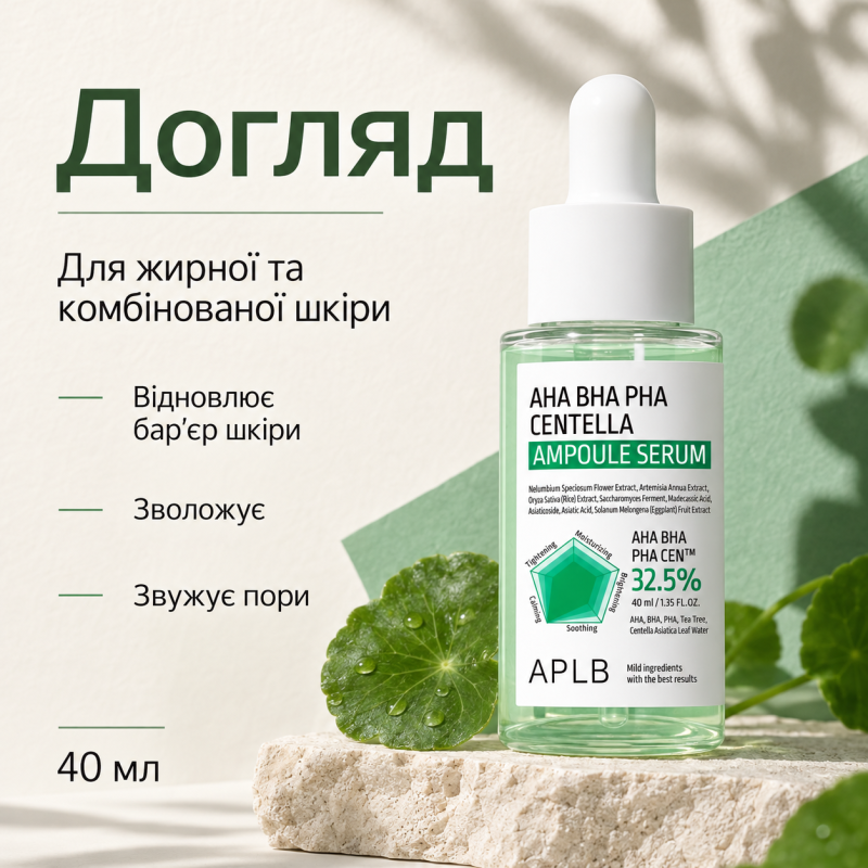 Ампульная сыворотка для проблемной кожи с AHA, BHA, PHA и центеллой азиатской APLB AHA BHA PHA Centella Ampoule Serum, 40 мл