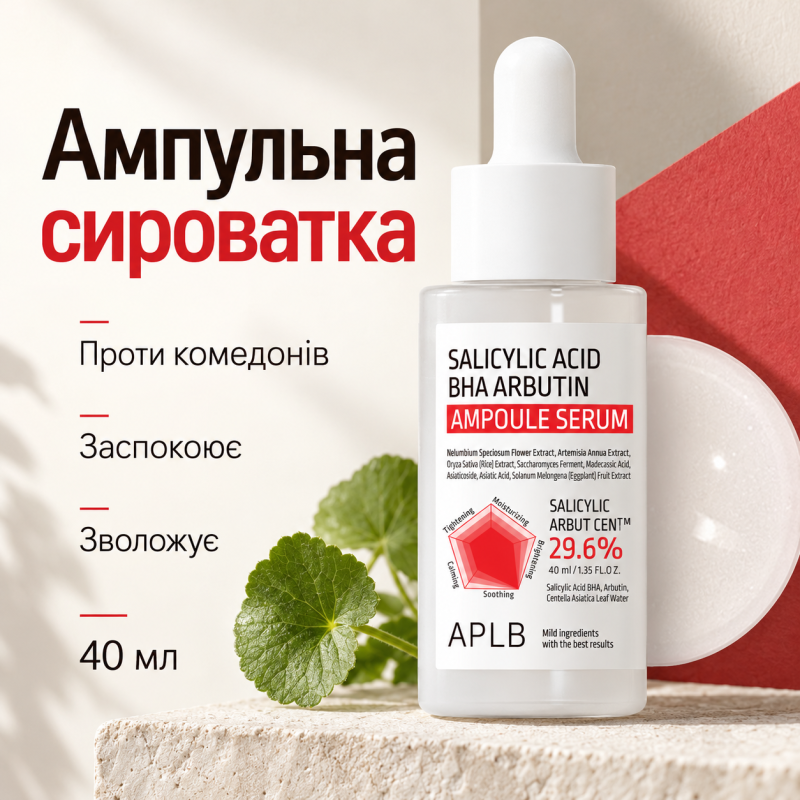Ампульная сыворотка для проблемной кожи с салициловой кислотой, BHA и арбутином APLB Salicylic Acid BHA Arbutin Ampoule Serum, 40 мл