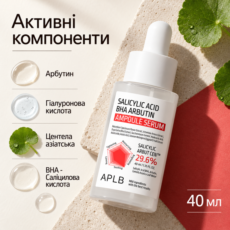 Ампульная сыворотка для проблемной кожи с салициловой кислотой, BHA и арбутином APLB Salicylic Acid BHA Arbutin Ampoule Serum, 40 мл