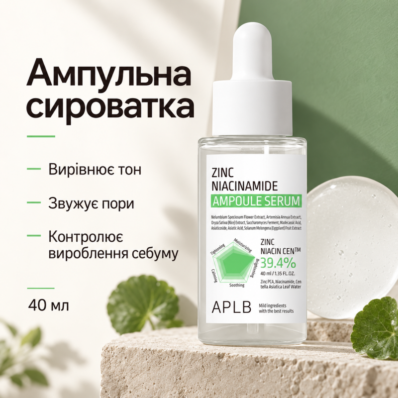 Ампульная сыворотка для проблемной кожи с цинком и ниацинамидом APLB Zinc Niacinamide Ampoule Serum, 40 мл