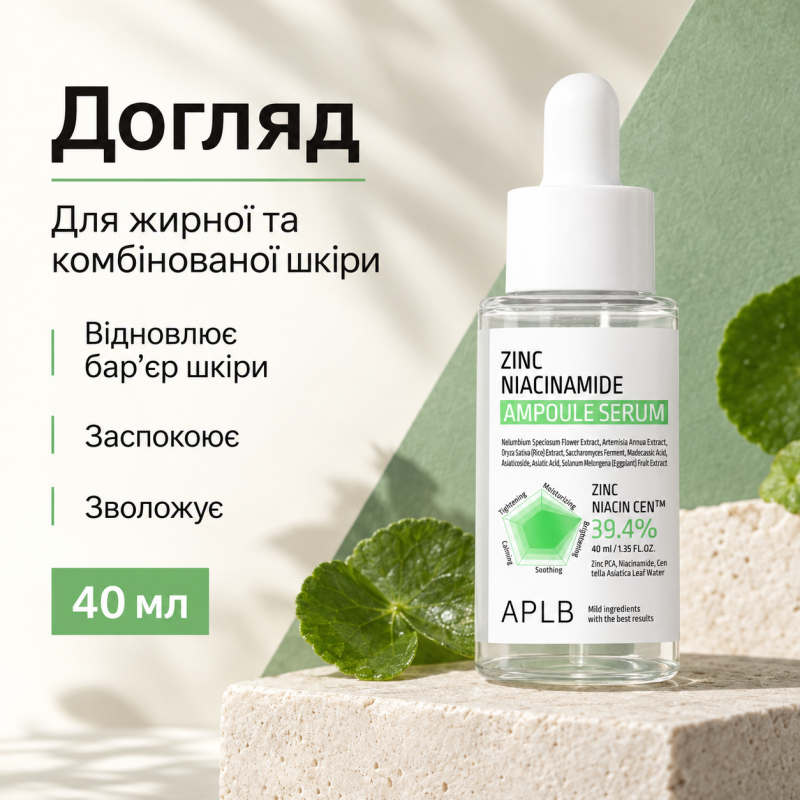 Ампульная сыворотка для проблемной кожи с цинком и ниацинамидом APLB Zinc Niacinamide Ampoule Serum, 40 мл