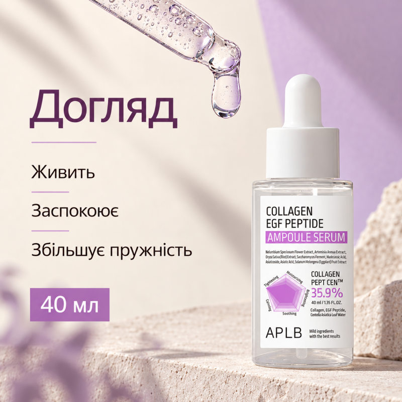 Ампульная сыворотка для упругости и восстановления кожи с коллагеном, EGF и пептидами APLB Collagen EGF Peptide Ampoule Serum, 40 мл