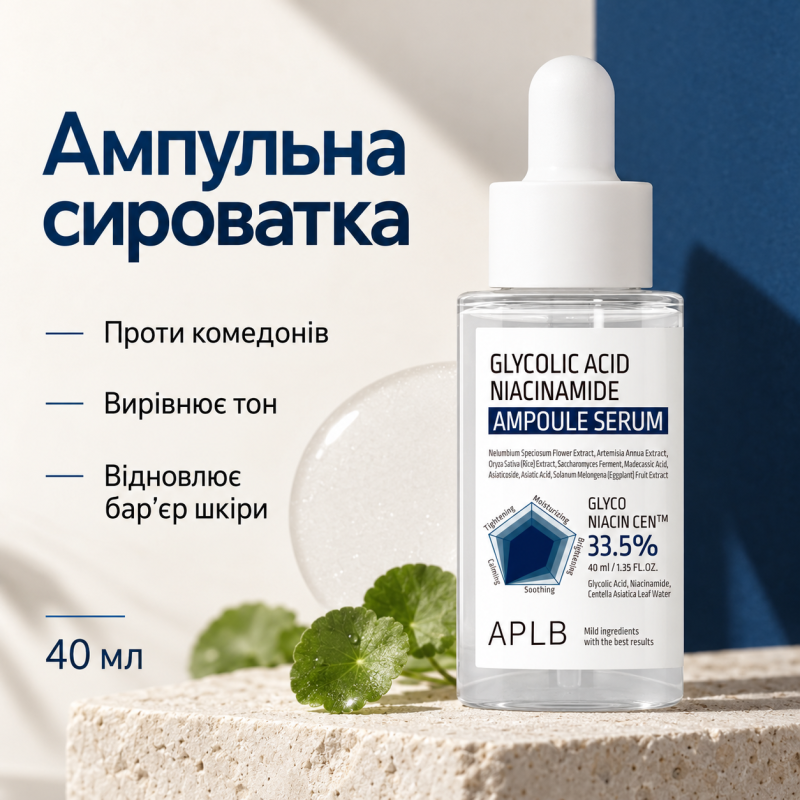 Ампульная сыворотка для сияния кожи с гликолевой кислотой и ниацинамидом APLB Glycolic Acid Niacinamide Ampoule Serum, 40 мл