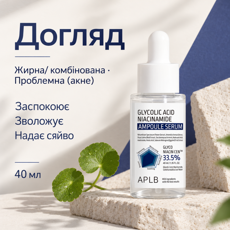 Ампульная сыворотка для сияния кожи с гликолевой кислотой и ниацинамидом APLB Glycolic Acid Niacinamide Ampoule Serum, 40 мл