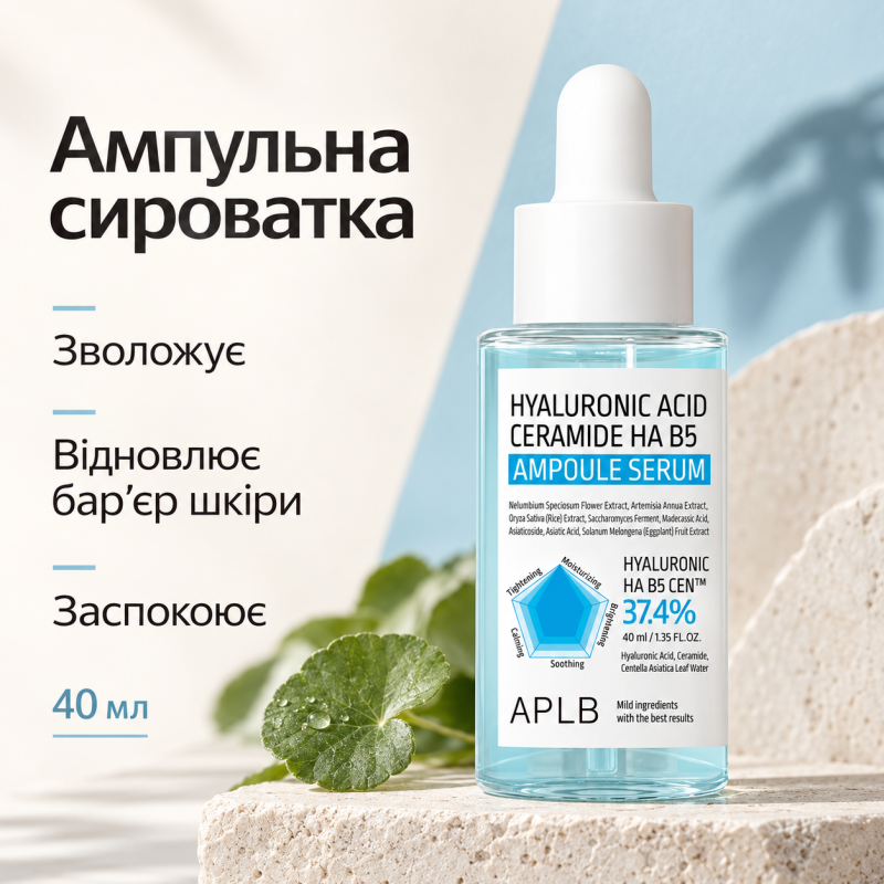 Ампульная сыворотка с гиалуроновой кислотой, керамидами и витамином B5 APLB Hyaluronic Acid Ceramide HA B5 Ampoule Serum, 40 мл