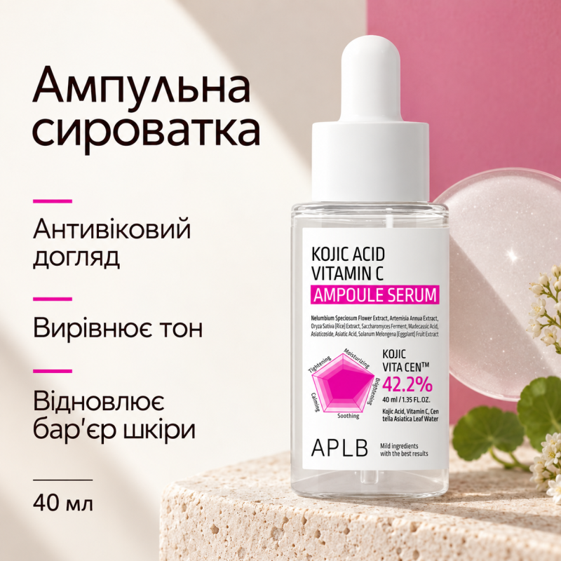 Ампульная сыворотка против пигментации с койевой кислотой и витамином C APLB Kojic Acid Vitamin C Ampoule Serum, 40 мл