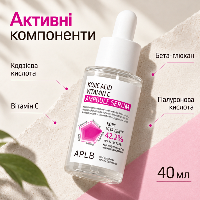 Ампульная сыворотка против пигментации с койевой кислотой и витамином C APLB Kojic Acid Vitamin C Ampoule Serum, 40 мл