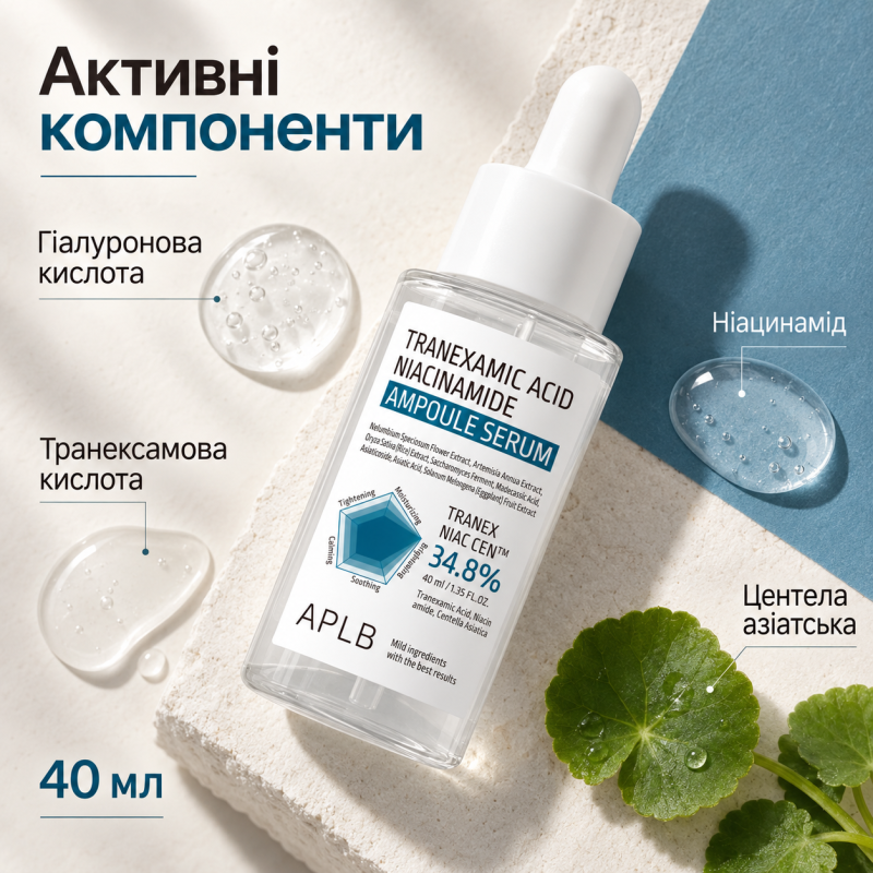 Ампульная сыворотка против пигментации с транексамовой кислотой и ниацинамидом APLB Tranexamic Acid Niacinamide Ampoule Serum, 40 мл
