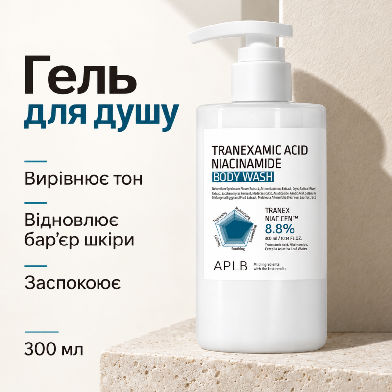 Гель для душу з транексамовою кислотою та ніацинамідом APLB Tranexamic Acid Niacinamide Body Wash, 300 мл