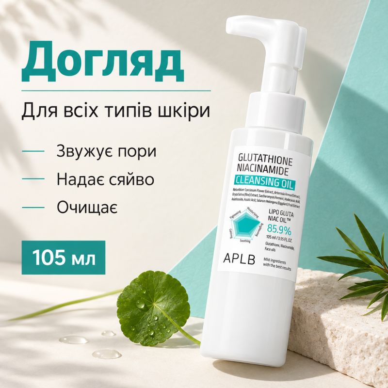 Гідрофільна олія для очищення та сяйва шкіри з глутатіоном і ніацинамідом APLB Glutathione Niacinamide Cleansing Oil, 105 мл