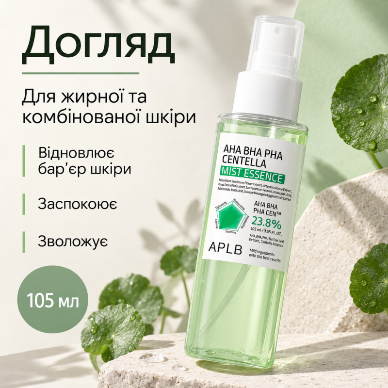 Эссенция-спрей для обновления и успокоения кожи с AHA, BHA, PHA и центеллой азиатской APLB AHA BHA PHA Centella Mist Essence, 105 мл