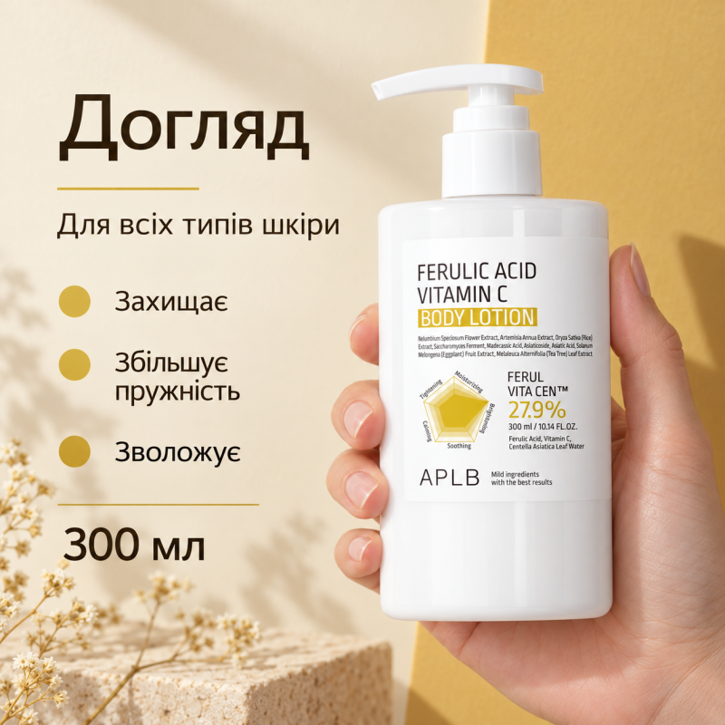 Зволожувальний лосьйон для тіла з феруловою кислотою та вітаміном C APLB Ferulic Acid Vitamin C Body Lotion, 300 мл