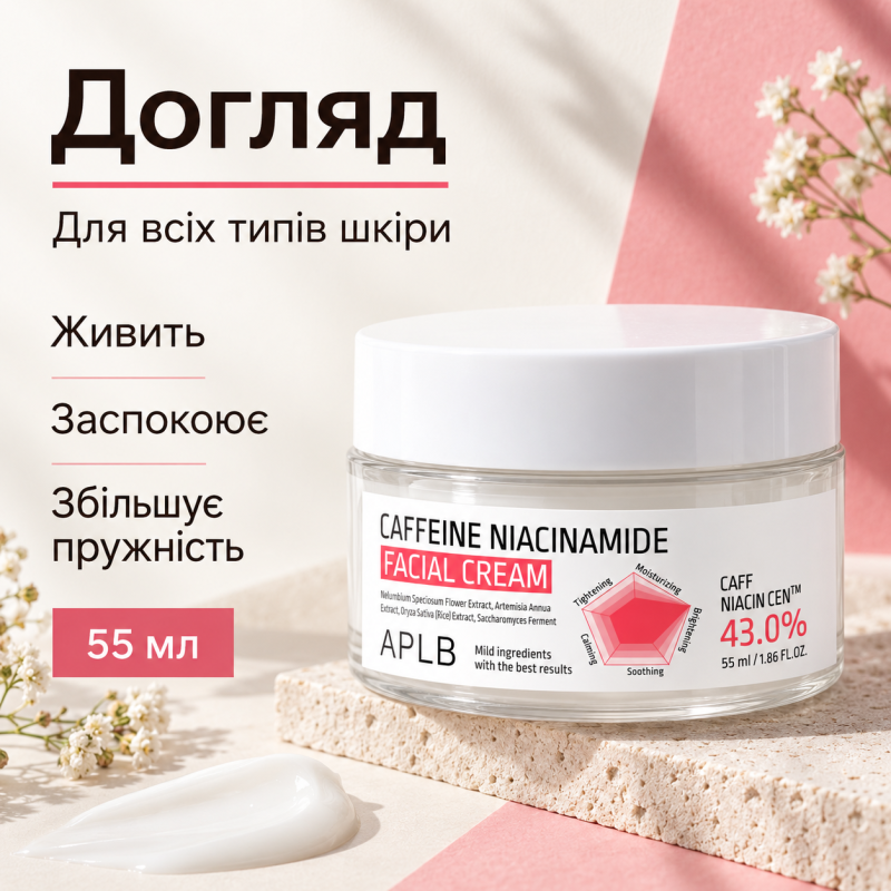 Крем для вирівнювання тону шкіри з кофеїном і ніацинамідом APLB Caffeine Niacinamide Facial Cream, 55 мл