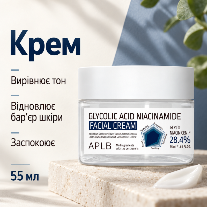 Крем для обличчя з гліколевою кислотою та ніацинамідом APLB Glycolic Acid Niacinamide Facial Cream, 55 мл