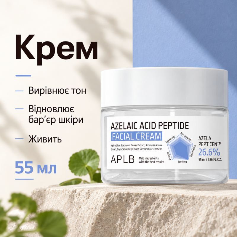 Крем для проблемної шкіри з азелаїновою кислотою та пептидами APLB Azelaic Acid Peptide Facial Cream, 55 мл