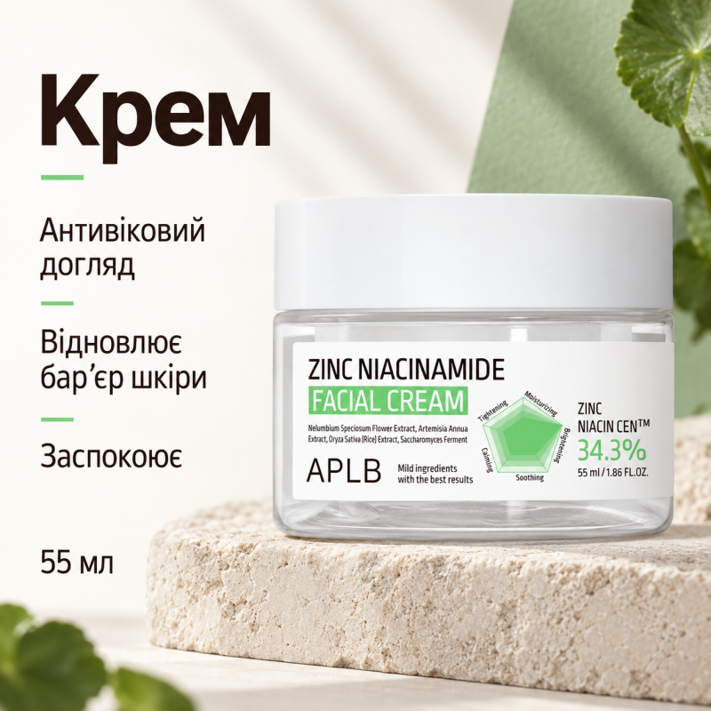 Крем для проблемной кожи лица с цинком и ниацинамидом APLB Zinc Niacinamide Facial Cream, 55 мл