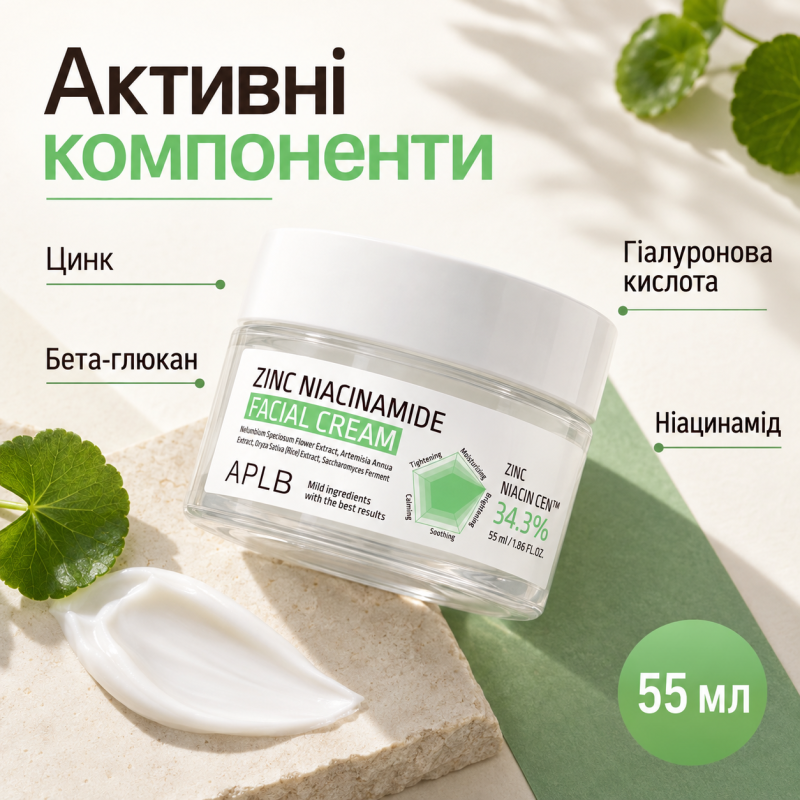 Крем для проблемной кожи лица с цинком и ниацинамидом APLB Zinc Niacinamide Facial Cream, 55 мл
